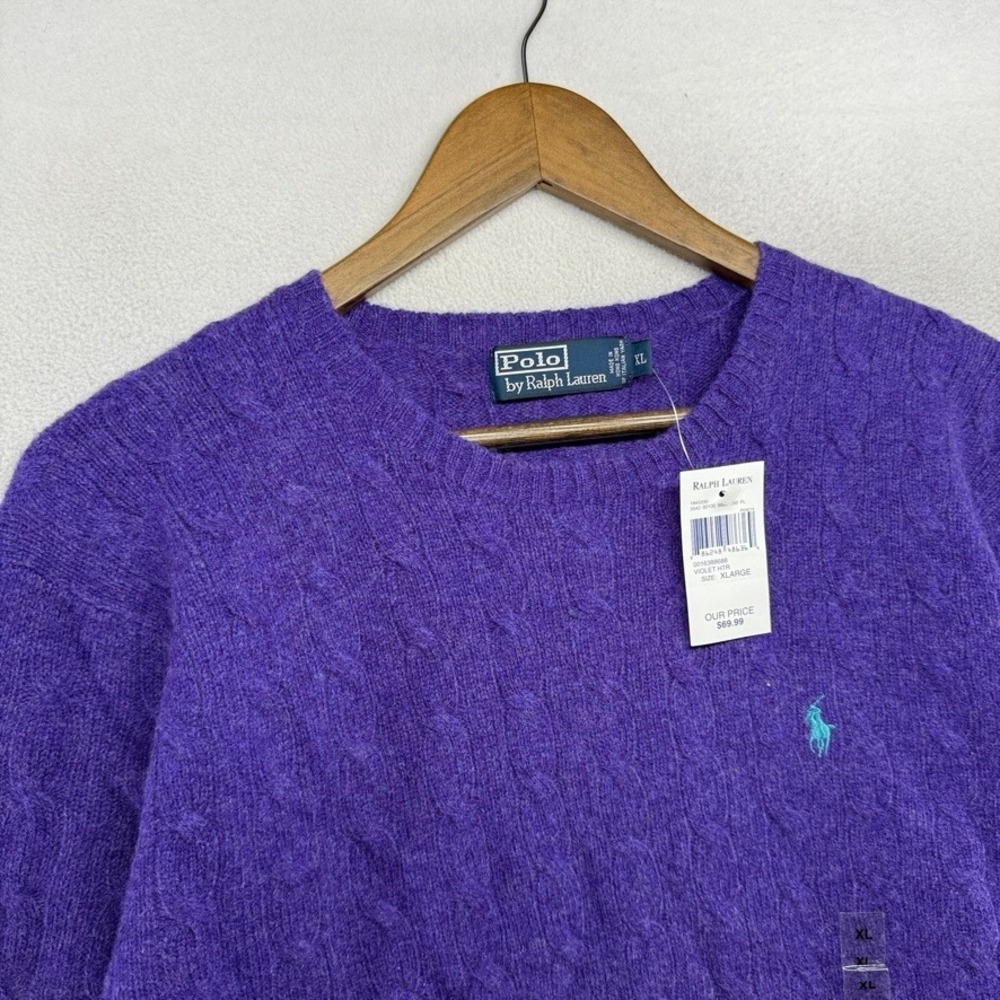 Polo Ralph Lauren Sweater Mens XL Purple Cable Knit Cable Knit Deadstock Pony
